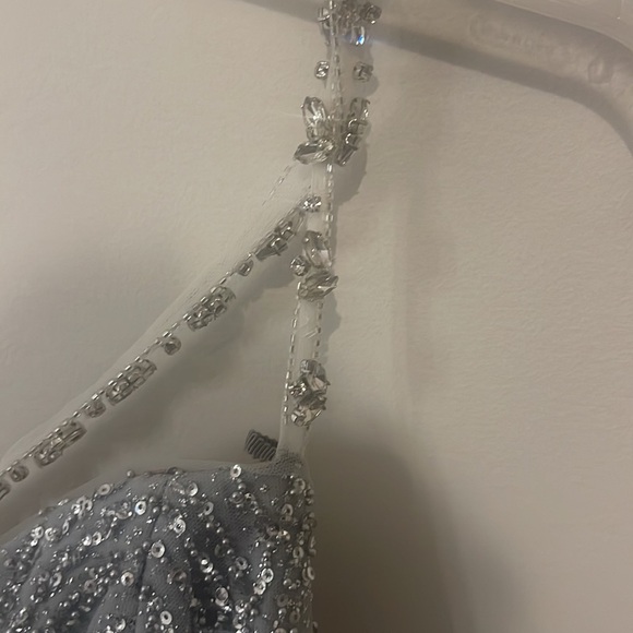 Marchesa Notte Silver Beaded Glitter Tulle Sparkling Tea Length Gown NWT - Picture 13 of 14